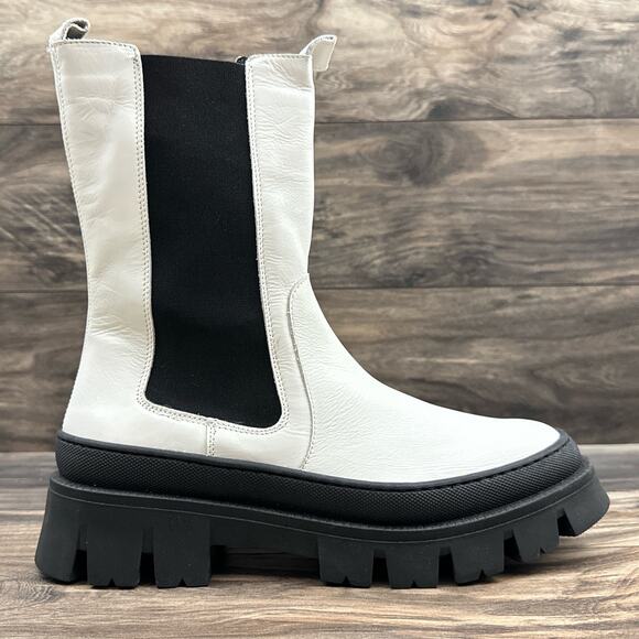 NIB Kenneth Cole 8.5M Maple Lug Sole Platform Combat Chelsea Boot White Leather - Picture 5 of 12